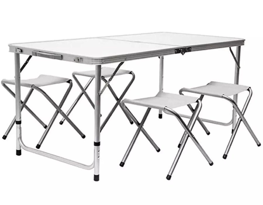 Table pliante et tabourets de camping